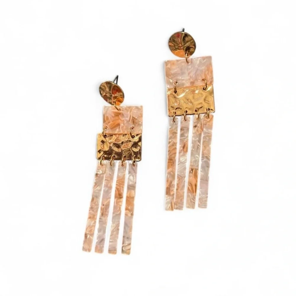 Serena Gold and Coral Dangle Earrings Detail Designed in the USA
